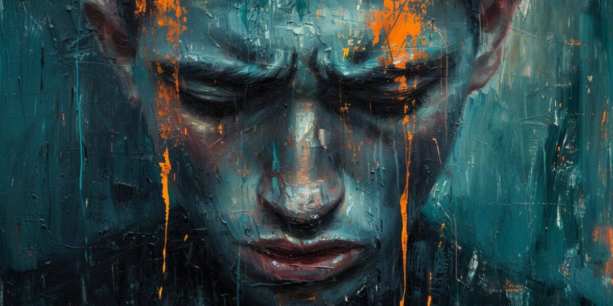 sad crying man in dark colors