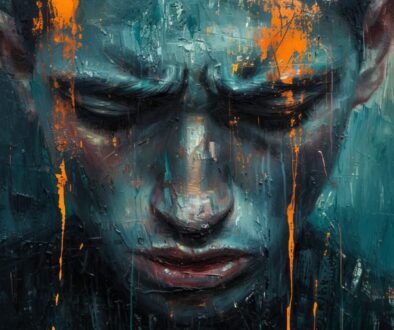 sad crying man in dark colors